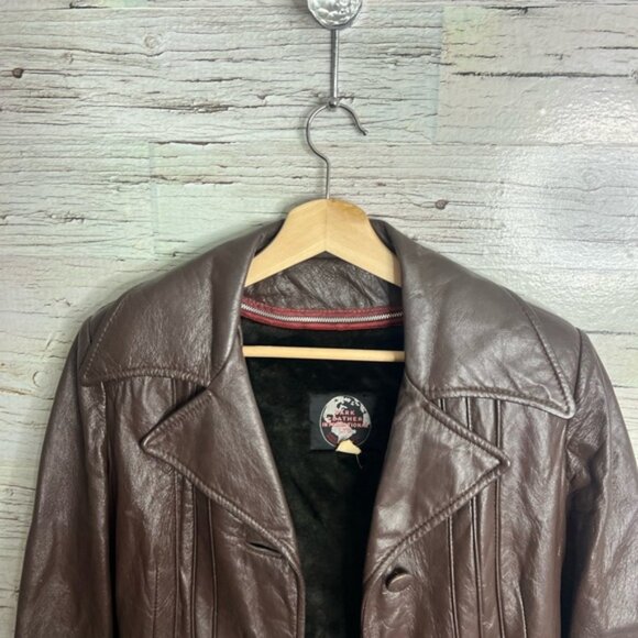 Vintage brown park international leather jacket with fur inside belt size 10 - Picture 3 of 6